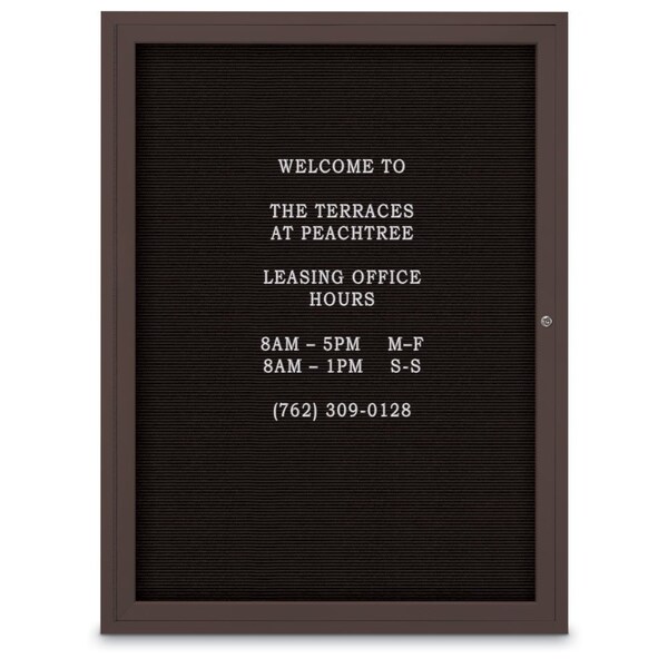 60"x36" 2-Door Enclosed Outdoor Letterboard, Black Felt/Bronze